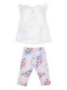 Set per neonata t-shirt e pantaloni Monnalisa bianco con stampa grafica - Rubino Kids