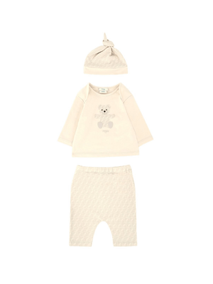 Fendi Kids beige baby set with teddy print