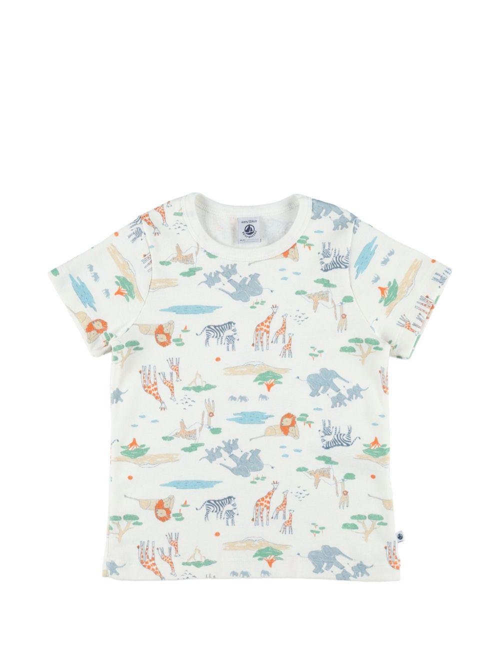 Set pigiama e maschera per bambino Petit Bateau bianco con stampa animali all - over - Rubino Kids