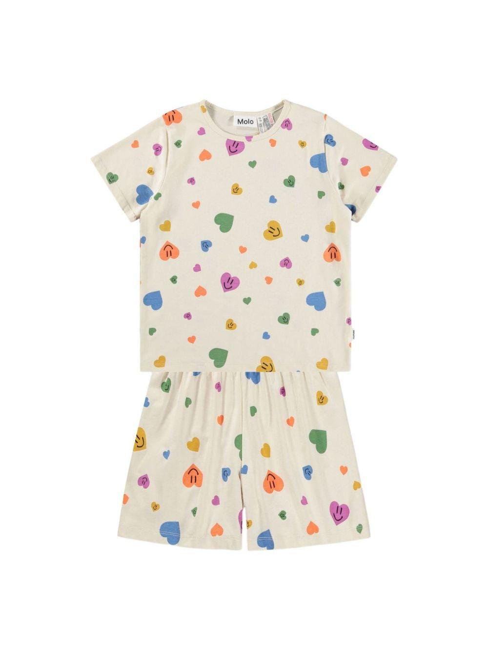 Set Pigiama Luvis due pezzi per bambina Molo bianco con stampa cuori all - over - Rubino Kids
