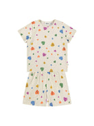 Set Pigiama Luvis due pezzi per bambina Molo bianco con stampa cuori all - over - Rubino Kids