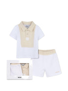 Set polo e shorts per neonato BOSS Kids bianco con logo - Rubino Kids