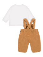 Set salopette e t-shirt per neonato Moschino Kids bianco e marrone con applicazione con orso - Rubino Kids