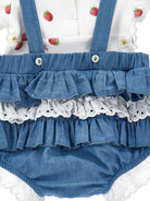Set salopette, fascia e body per neonata Monnalisa bianco e in denim con ricamo - Rubino Kids