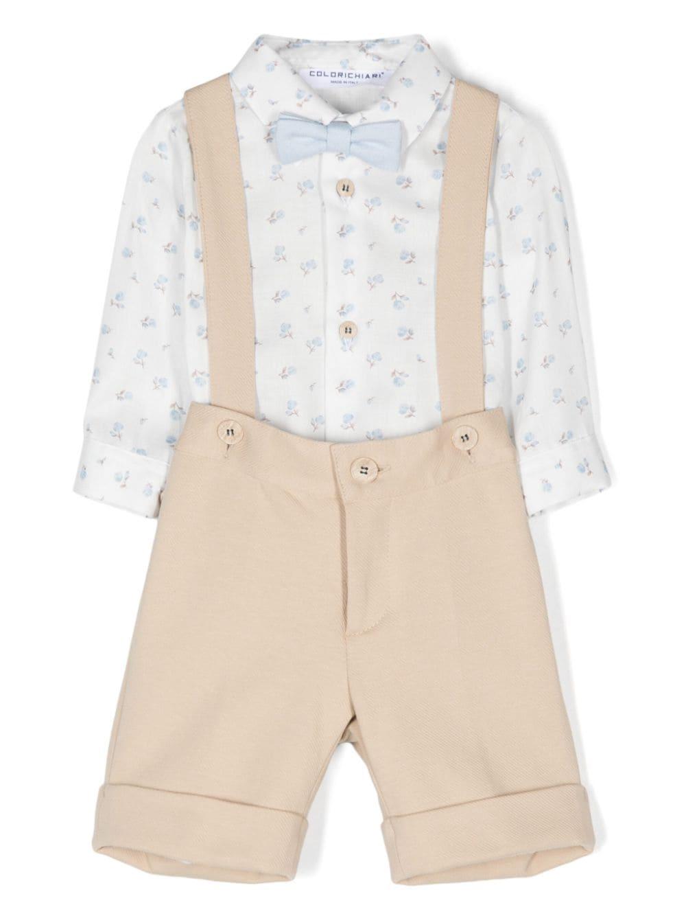 Set shorts con giacca monopetto per neonato Colorichiari beige con tasca applicata sul petto - Rubino Kids