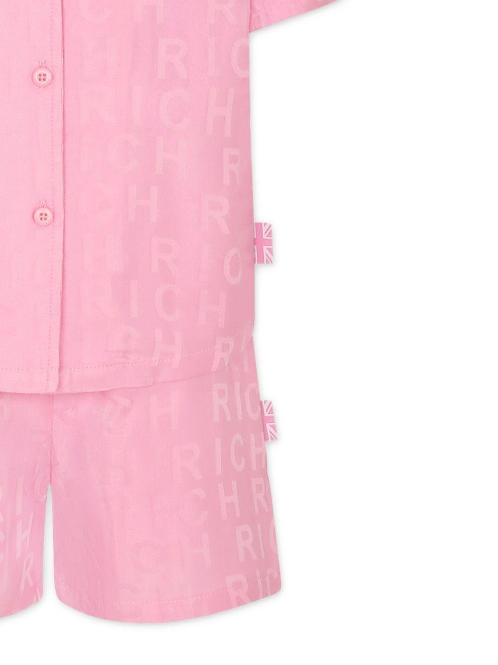 Set shorts per bambina John Richmond Junior rosa con logo jacquard - Rubino Kids
