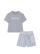 Set t-shirt con shorts per neonato Boss Kids azzurro con motivo a righe - Rubino Kids