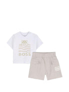 Set t-shirt con shorts per neonato Boss Kids bianco con logo - Rubino Kids