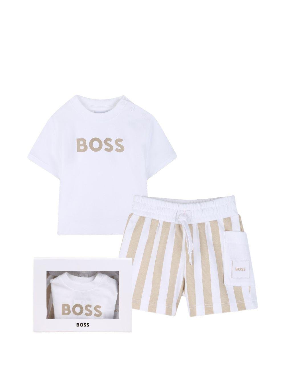 Set t-shirt con shorts per neonato Boss Kids bianco con motivo a righe - Rubino Kids