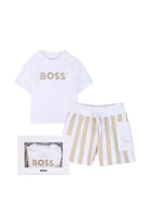 Set t-shirt con shorts per neonato Boss Kids bianco con motivo a righe - Rubino Kids