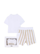Set t-shirt con shorts per neonato Boss Kids bianco con motivo a righe - Rubino Kids
