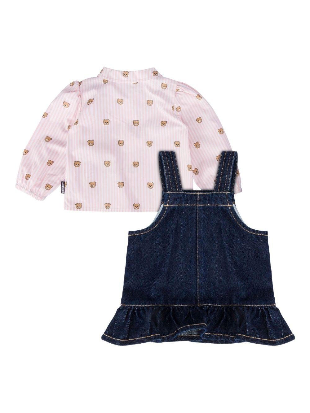 Set t-shirt e abito per neonata Moschino Kids multicolore con stampa orso - Rubino Kids