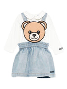 Set t-shirt e gonna per neonata Moschino Kids denim con applicazione Teddy Bear - Rubino Kids