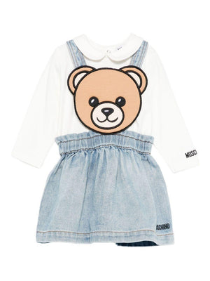 Moschino Kids denim t-shirt and skirt set for baby girls with Teddy Bear applique