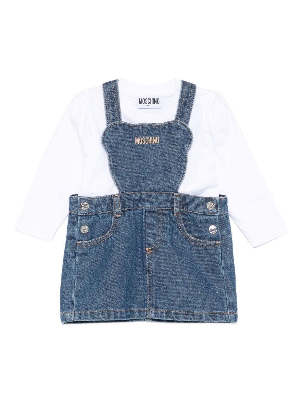 Set t-shirt e gonna per neonata Moschino Kids denim con logo Teddy Bear - Rubino Kids