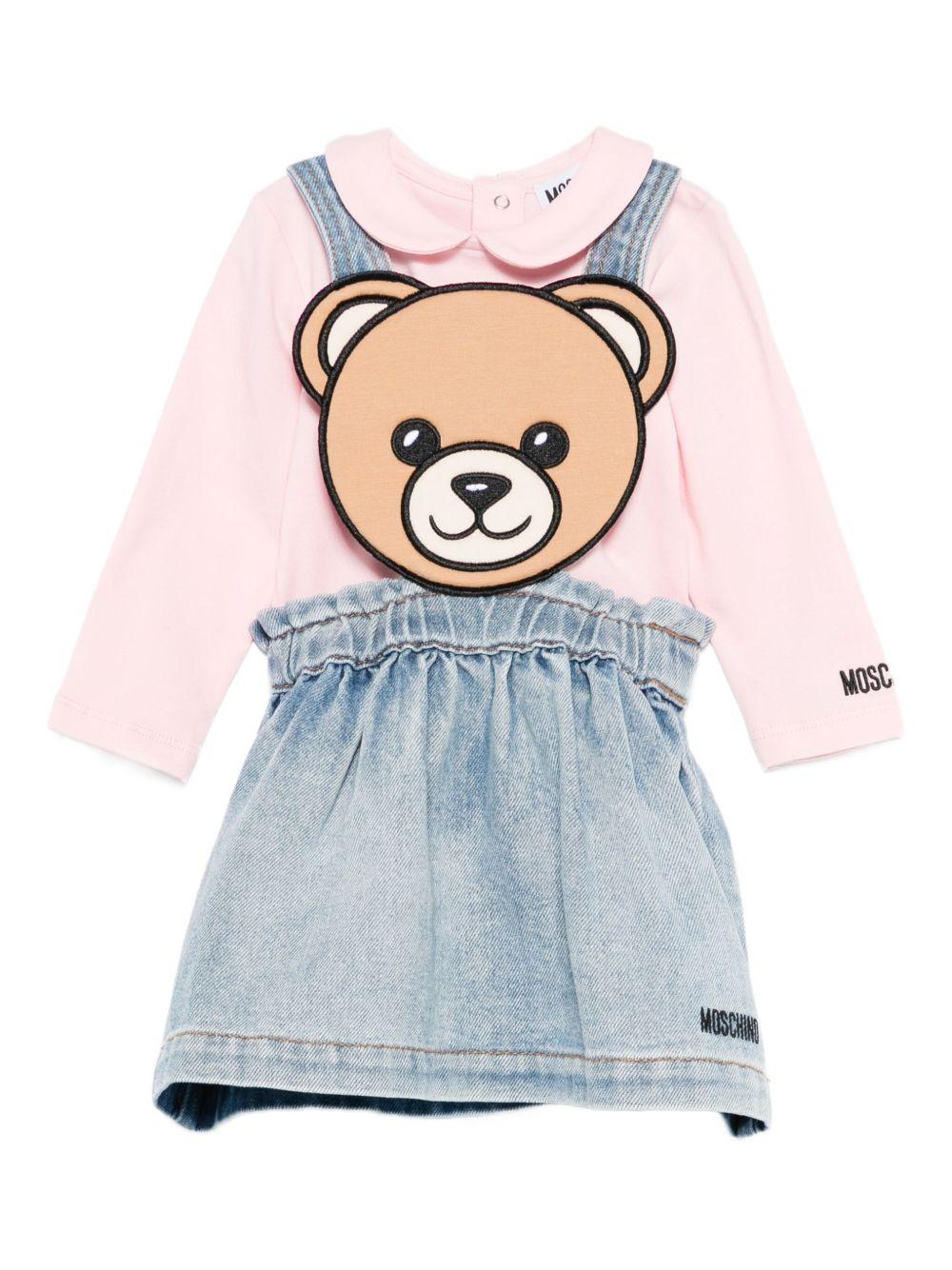 Set t-shirt e gonna per neonata Moschino Kids rosa con applicazione Teddy Bear - Rubino Kids