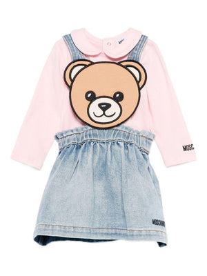 Moschino Kids pink t-shirt and skirt set for baby girls with Teddy Bear applique