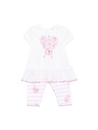 Set t-shirt e leggings per neonata Monnalisa bianco con stampa rosa - Rubino Kids
