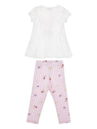 Set t-shirt e pantaloni per bambina Monnalisa Gingham a fiori - Rubino Kids
