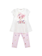 Set t-shirt e pantaloni per bambina Monnalisa Gingham a fiori - Rubino Kids