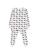 Set t-shirt e pantaloni per bambino Petit Bateau bianco con stampa balene all - over - Rubino Kids