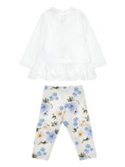 Set t-shirt e pantaloni per neonata Monnalisa bianco con stampa floreale - Rubino Kids