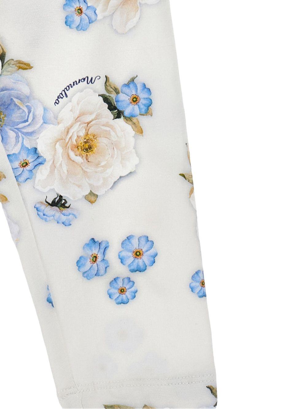 Set t-shirt e pantaloni per neonata Monnalisa bianco con stampa floreale - Rubino Kids