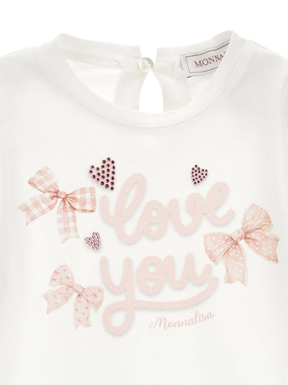 Set t-shirt e pantaloni per neonata Monnalisa bianco con stampa - Rubino Kids