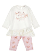Set t-shirt e pantaloni per neonata Monnalisa bianco con stampa - Rubino Kids