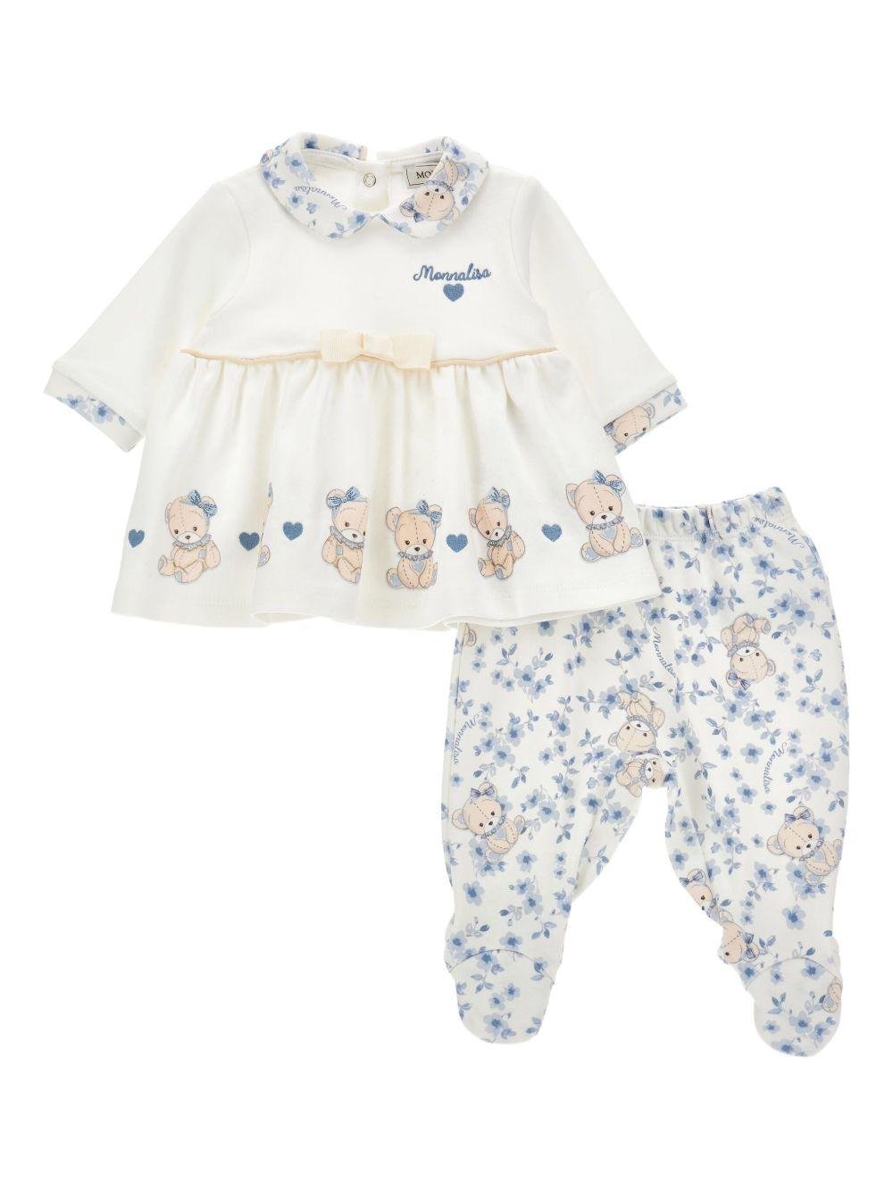 Set t-shirt e pantaloni per neonata Monnalisa multicolore con dettaglio fiocco - Rubino Kids