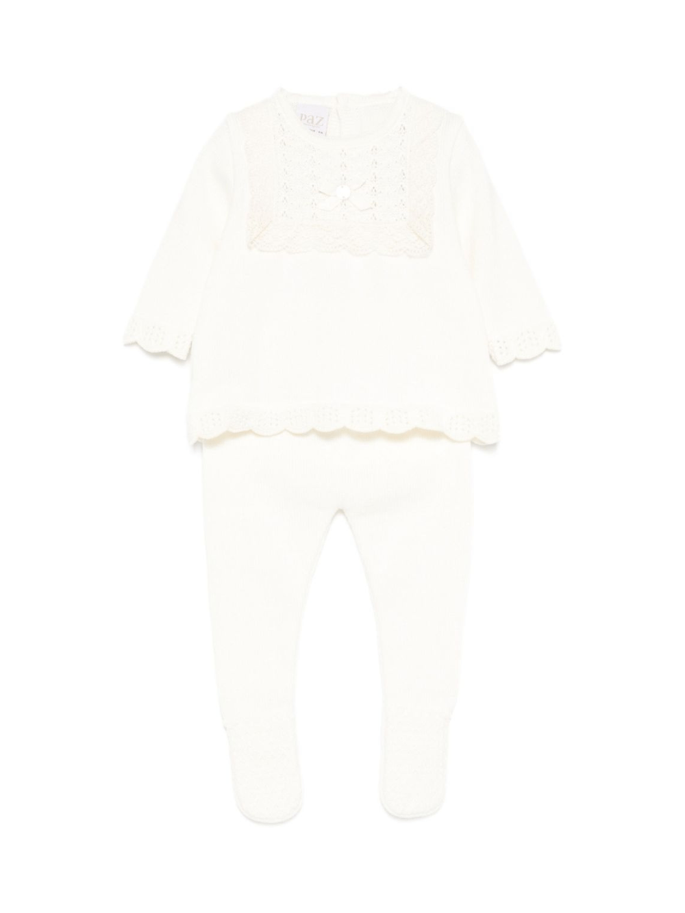 Set t-shirt e pantaloni per neonata Paz Rodríguez bianco con bordi in pizzo - Rubino Kids