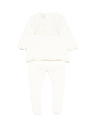 Set t-shirt e pantaloni per neonata Paz Rodríguez bianco con bordi in pizzo - Rubino Kids