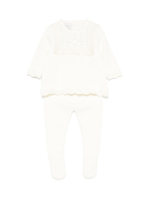 Set t-shirt e pantaloni per neonata Paz Rodríguez bianco con bordi in pizzo