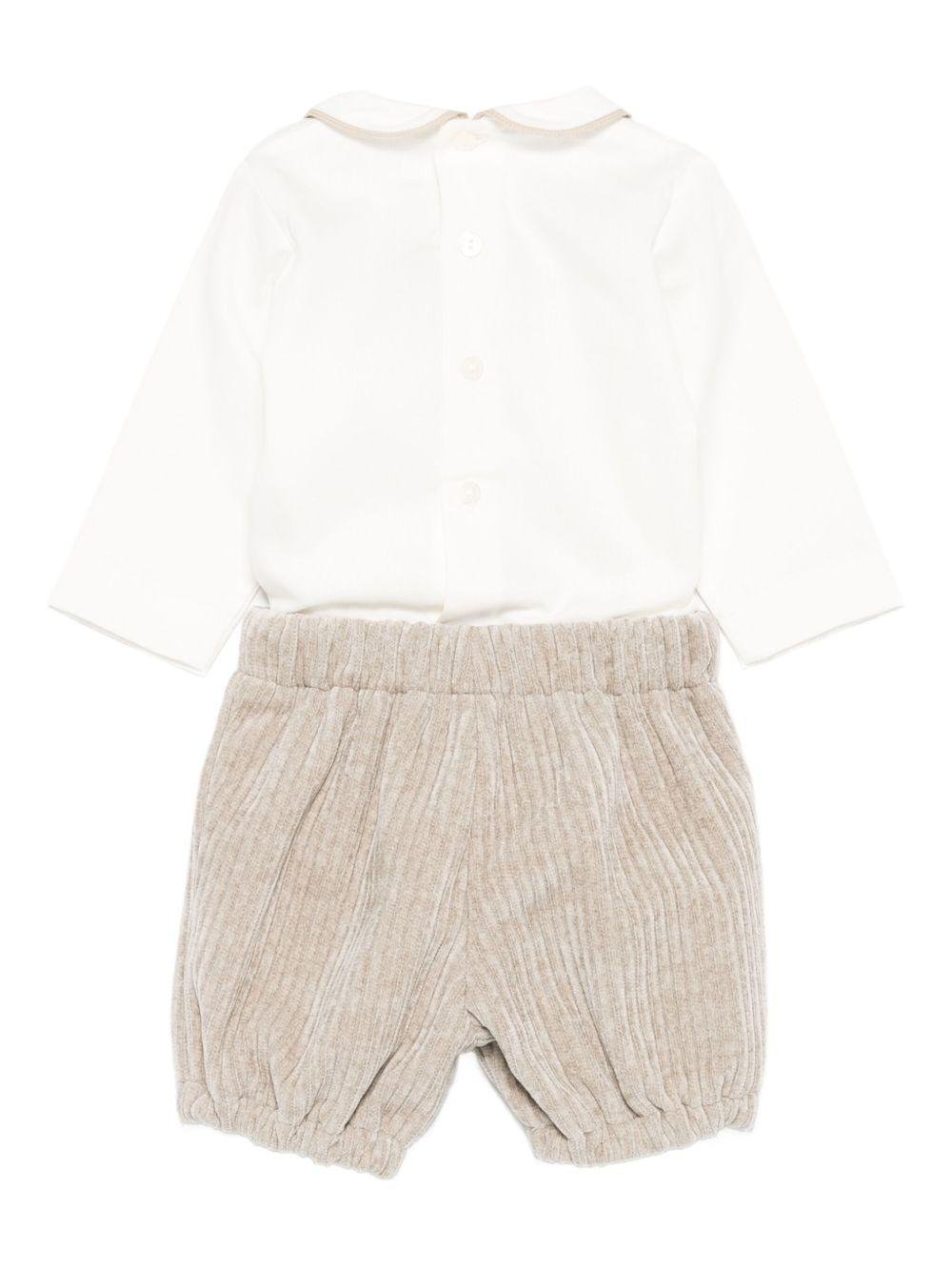 Set t-shirt e pantaloni per neonato La Stupenderia beige con colletto alla Peter Pan - Rubino Kids