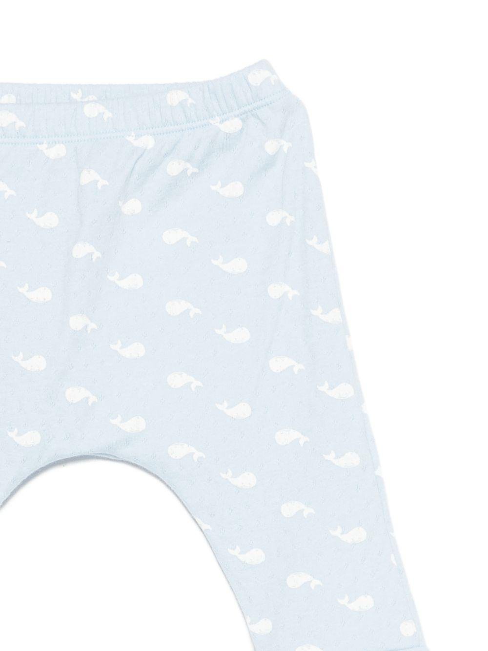 Set t-shirt e pantaloni per neonato Petit Bateau azzurro con stampa balene all - over - Rubino Kids