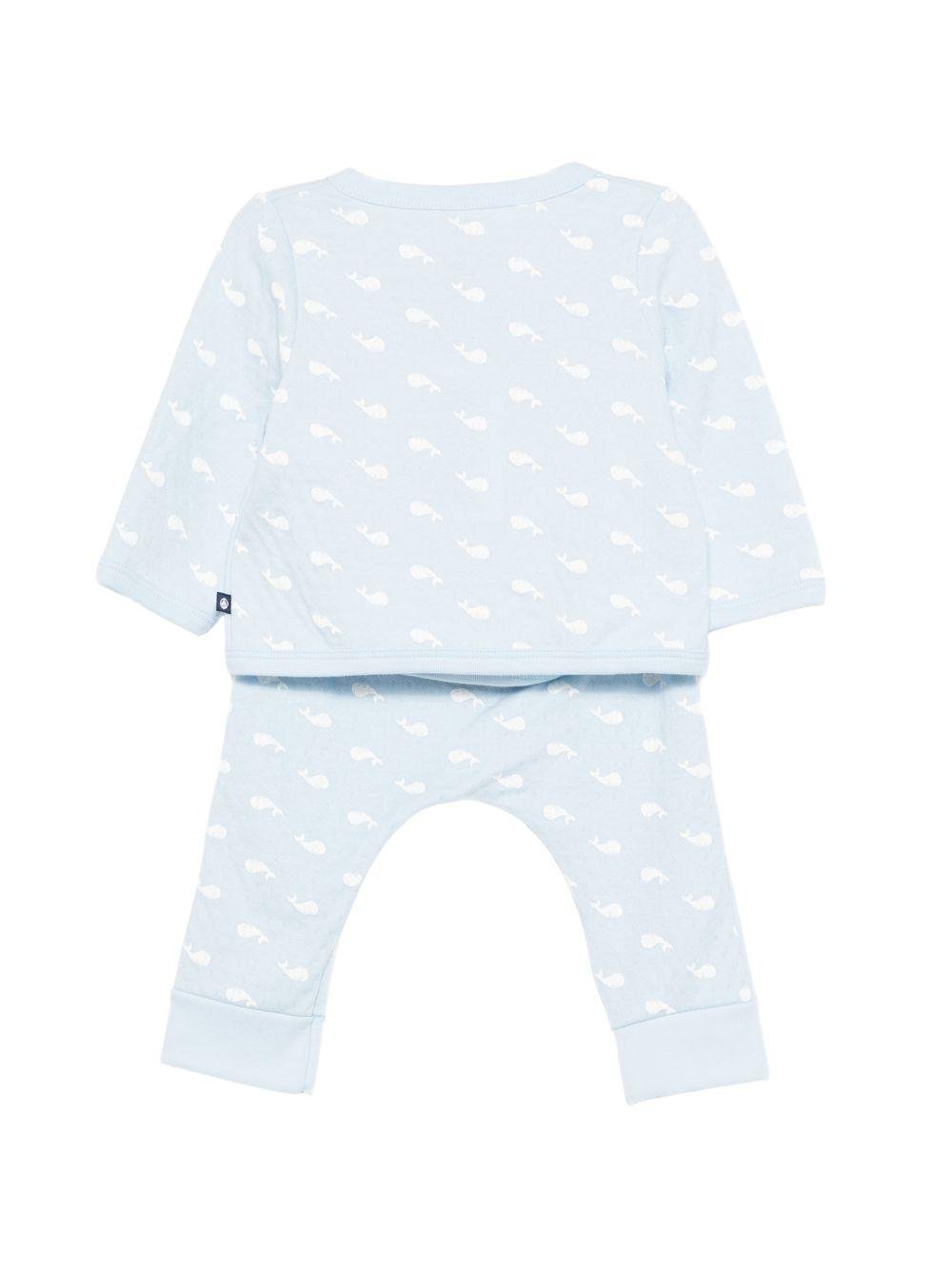 Set t-shirt e pantaloni per neonato Petit Bateau azzurro con stampa balene all - over - Rubino Kids