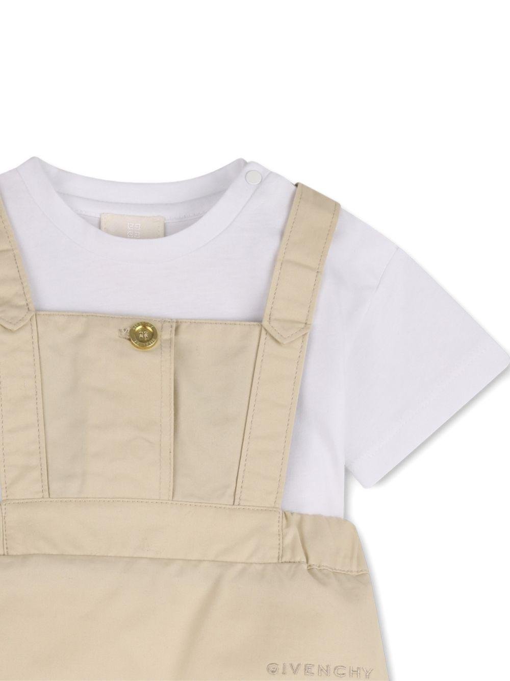 Set t-shirt e salopette per neonata Givenchy Kids bianco e beige con bottoni - Rubino Kids