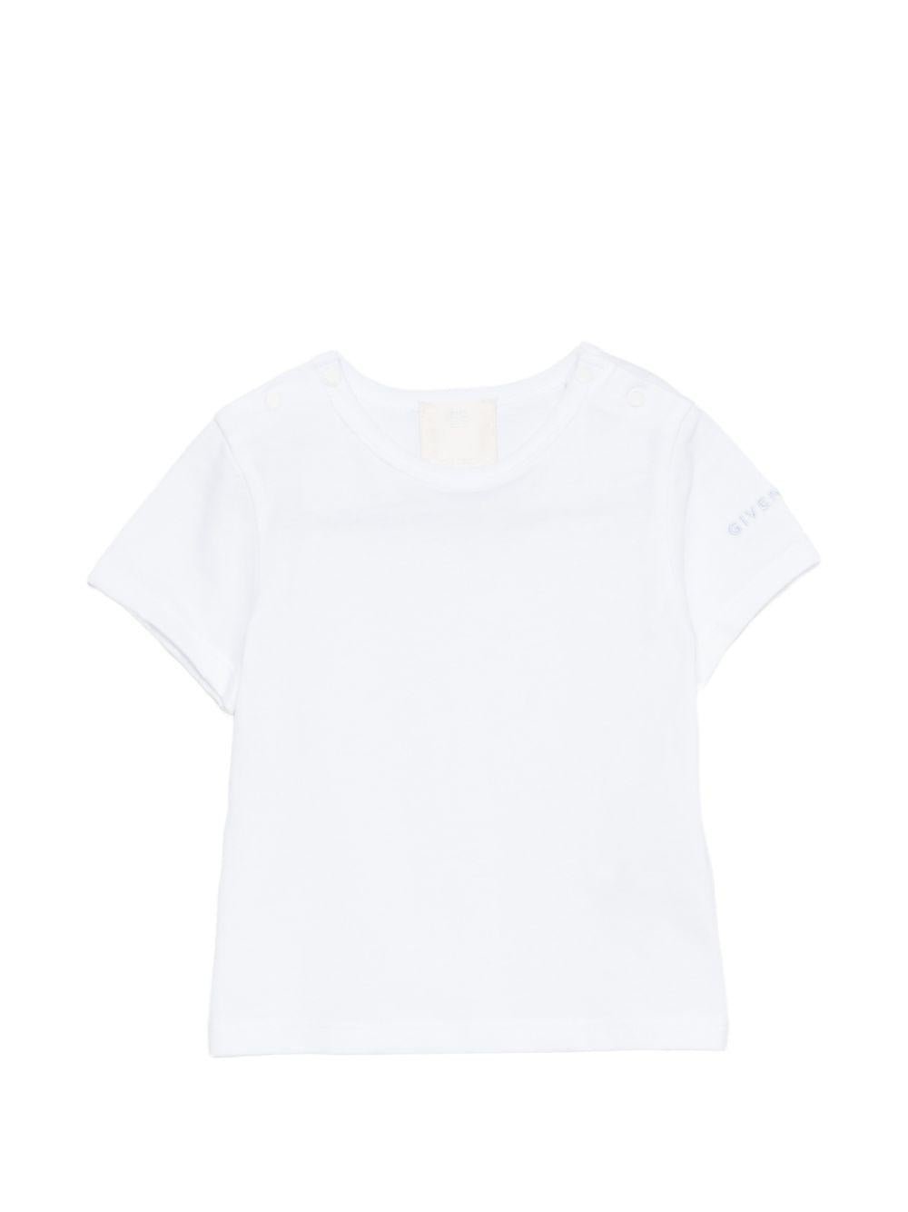 Set t-shirt e salopette per neonato Givenchy Kids azzurro con logo ricamato sul davanti - Rubino Kids