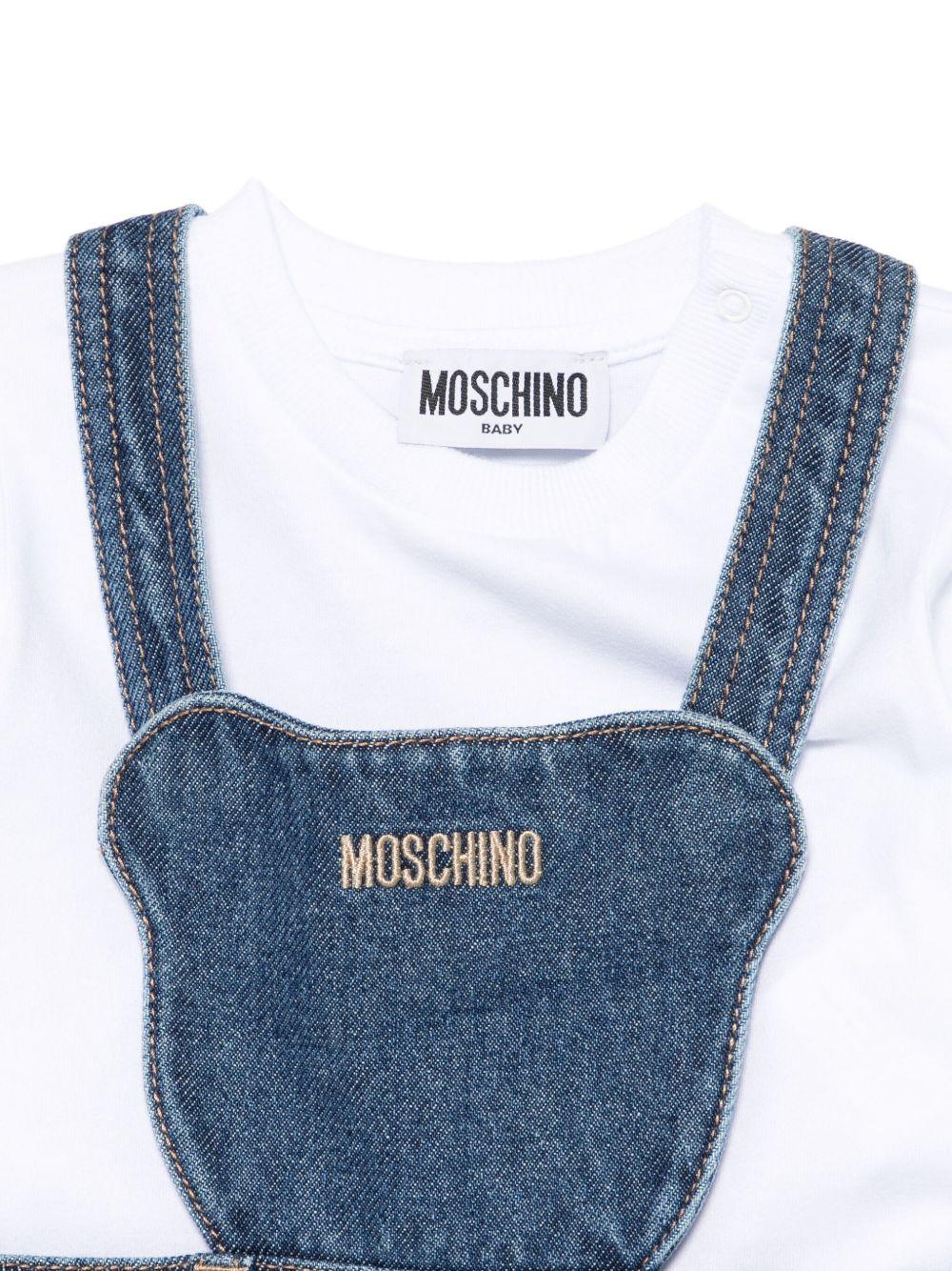 Set t-shirt e salopette per neonato Moschino Kids denim con motivo Teddy Bear - Rubino Kids