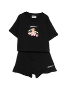 Set t-shirt e shorts per bambina Moschino Kids nero con stampa Teddy Bear sul davanti - Rubino Kids