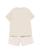 Set t-shirt e shorts per bambino Emporio Armani Kids beige con applicazione logo sul davanti - Rubino Kids