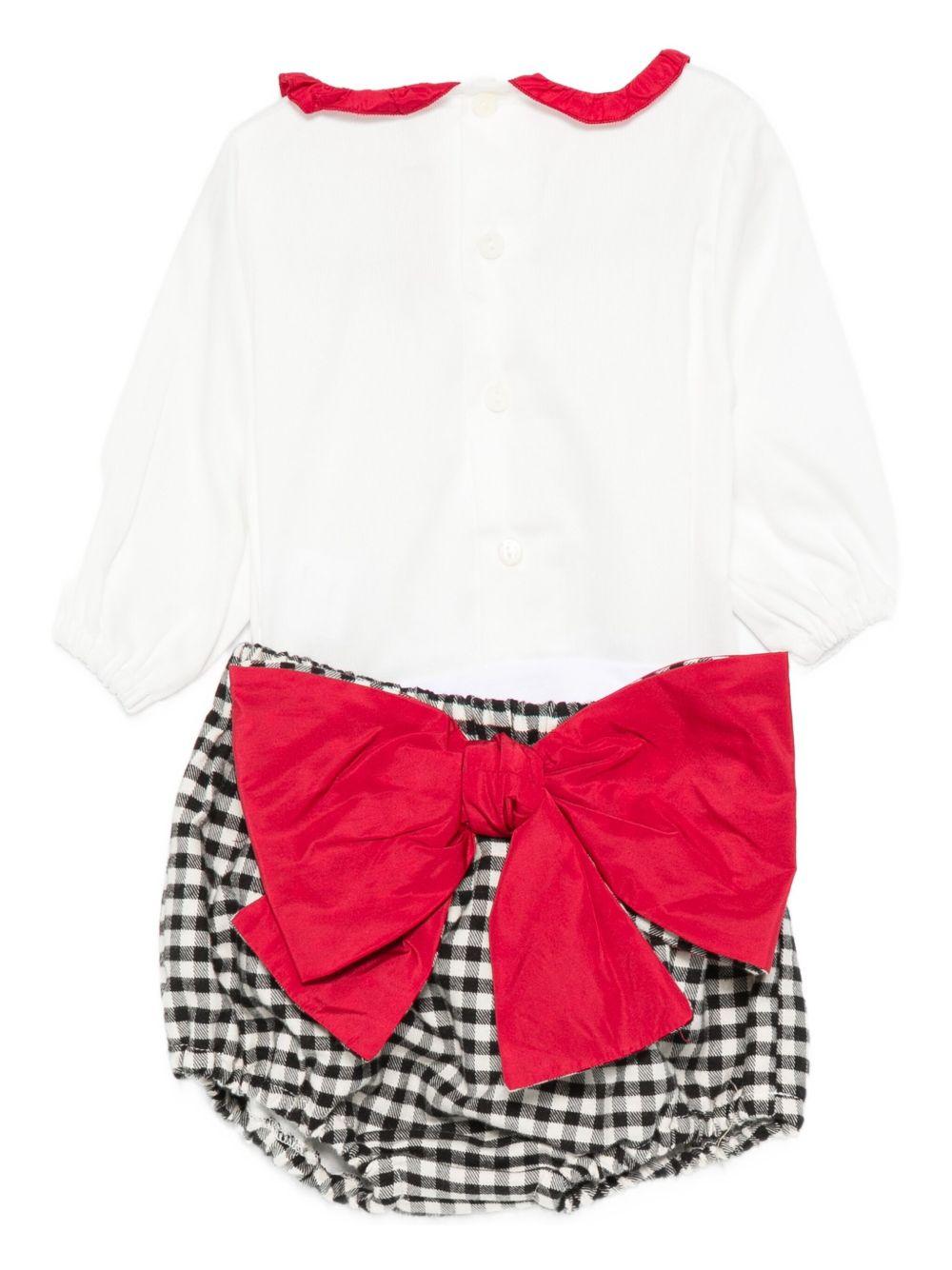 Set t-shirt e shorts per neonata La Stupenderia multicolore con dettaglio fiocco rosso - Rubino Kids