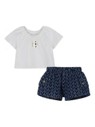 Set t-shirt e shorts per neonata Michael Kors Kids bianco e blu con stampa a fantasia - Rubino Kids
