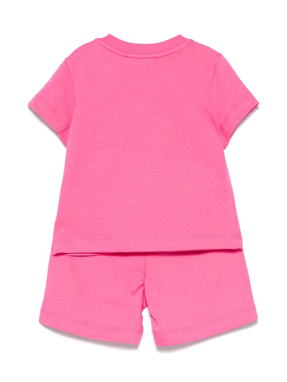 Set t-shirt e shorts per neonata moschino Kids fucsia con stampa logo e Teddy Bear - Rubino Kids