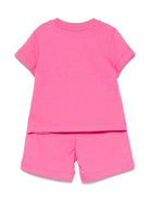 Set t-shirt e shorts per neonata moschino Kids fucsia con stampa logo e Teddy Bear - Rubino Kids