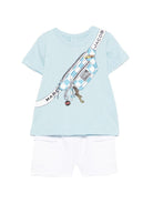 Set t-shirt e shorts per neonato The Marc Jacobs Kids azzurro con stampa grafica sul davanti - Rubino Kids