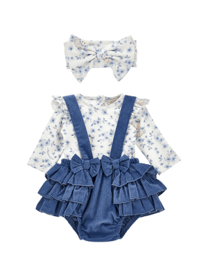 Set t-shirt shorts e fascia per neonata Monnalisa azzurro con chiusura con abbottonatura a pressione