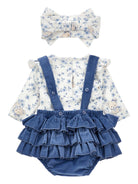 Set t-shirt shorts e fascia per neonata Monnalisa azzurro con chiusura con abbottonatura a pressione - Rubino Kids