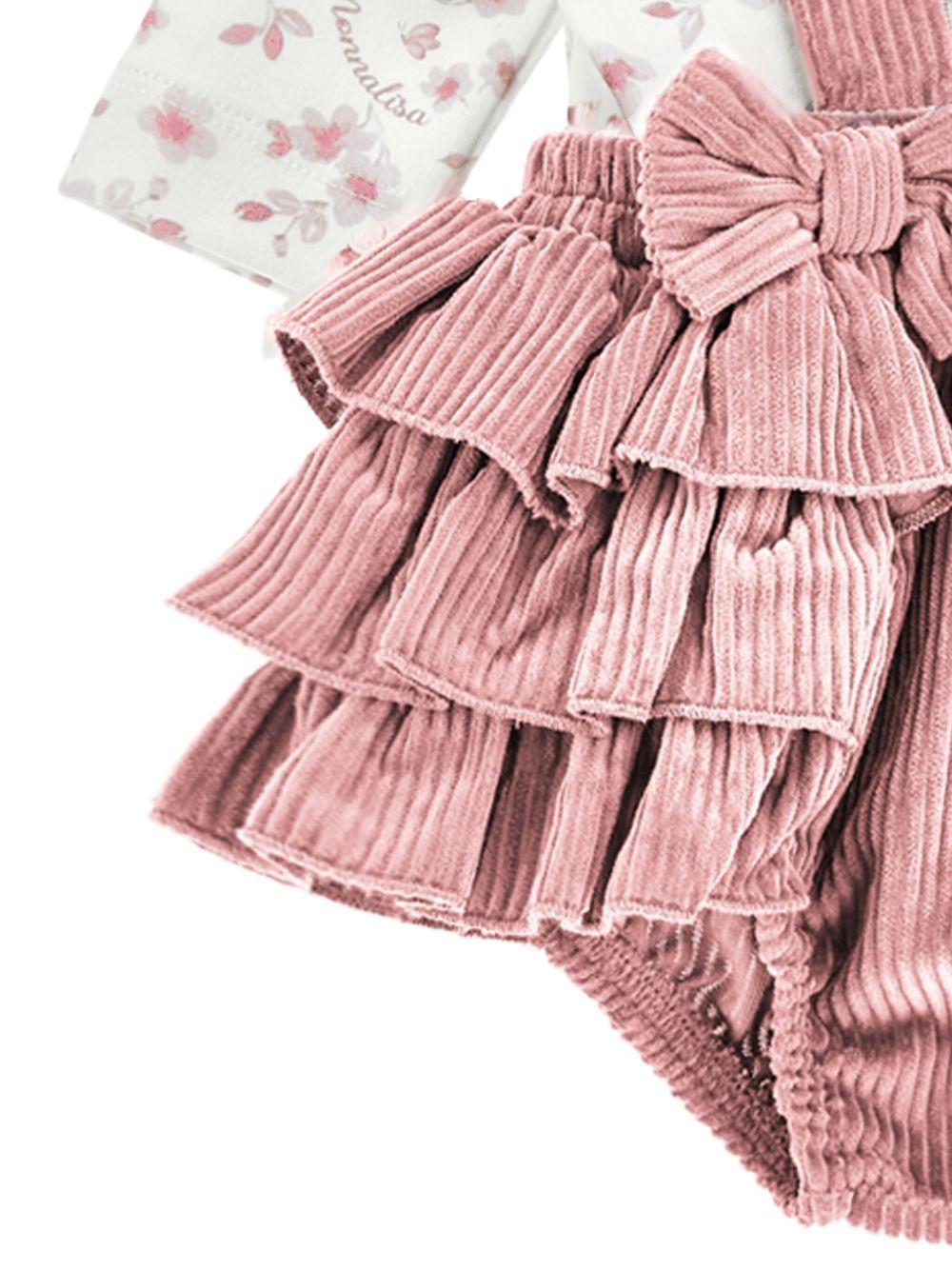 Set t-shirt shorts e fascia per neonata Monnalisa rosa con cinturini con bottone - Rubino Kids