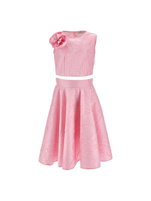 Monnalisa pink top and skirt set for girls with flower applique